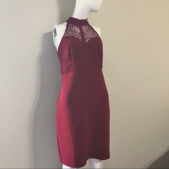 Red Wine Lace High Neck Dress L - Picture 5 of 14